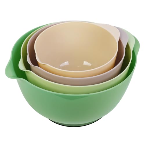 BoxedHome Mixing Bowl Set Rührschüssel Set Kunststoff Salatschüssel rutschfest stapelbar Servierschalen für Küche Rührschüssel-Set 4-teiliges Salbei Wiederverwendbare Rührschüssel von BoxedHome
