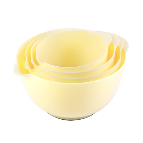 BoxedHome Rührschüssel Set Gelb Mixing Bowl Set Kunststoff Salatschüssel rutschfest stapelbar Servierschalen für Küche 4-teiliges Rührschüssel-Set Wiederverwendbare Rührschüssel von BoxedHome