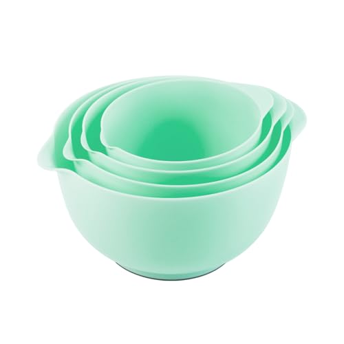 BoxedHome Rührschüssel Set Grün Mixing Bowl Set Kunststoff Salatschüssel rutschfest stapelbar Servierschalen für Küche 4-teiliges Rührschüssel-Set Wiederverwendbare von BoxedHome