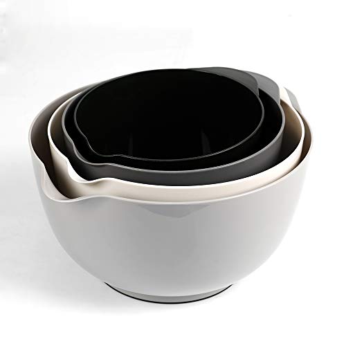 BoxedHome Rührschüssel Set Mixing Bowl Set Kunststoff Salatschüssel rutschfest stapelbar Servierschalen für Küche 4-teiliges Rührschüssel-Set (Grau) von BoxedHome