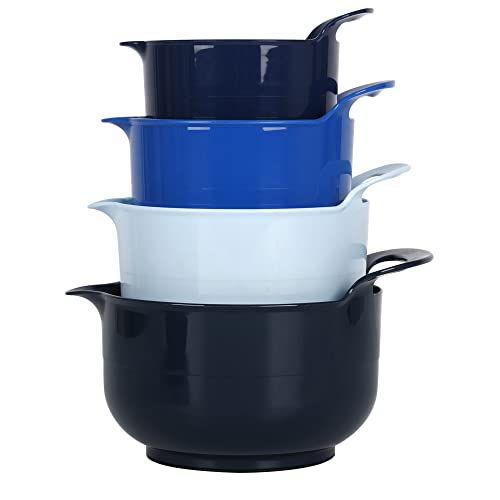 BoxedHome Rührschüssel Set, Plastikschüssel Salatschüssel Set, Rutschfest mit Griff Stapelbar Servierschalen für Küche 4-teilig (blau) von BoxedHome