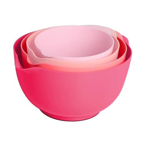 BoxedHome Rührschüssel Set Mixing Bowl Set Kunststoff Salatschüssel rutschfest stapelbar Servierschalen für Küche 4-teiliges Rührschüssel-Set Farbverlauf Rosa Wiederverwendbare von BoxedHome
