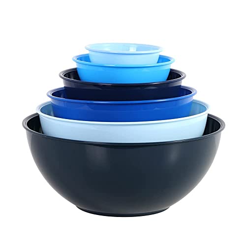 BoxedHome Rührschüssel-Set, Rührschüsseln, 6er-pack Mixing Bowl Set, Kunststoff Salatschüssel Rutschfest Stapelbar Servierschalen für Küche (ohne Deckel, Blau) von BoxedHome