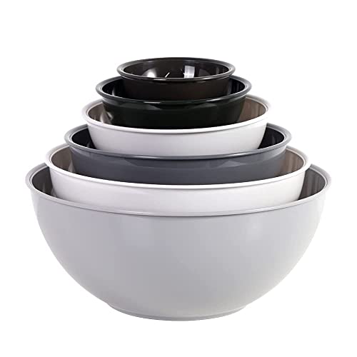 BoxedHome Rührschüssel-Set, Rührschüsseln, 6er-pack Mixing Bowl Set, Kunststoff Salatschüssel Rutschfest Stapelbar Servierschalen für Küche (ohne Deckel, Grau) von BoxedHome