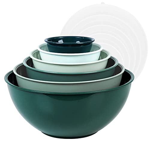 BoxedHome Rührschüssel-Set mit Deckel, Rührschüsseln, 12er-pack Mixing Bowl Set, Kunststoff Salatschüssel Rutschfest Stapelbar Servierschalen für Küche (6 Schüsseln und 6 Deckel, Grün) von BoxedHome