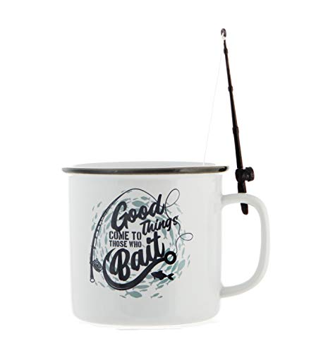 Boxer Gifts Good Things Come to Those Who Bait Novelty Fishing Themed Mug Comes with Fishing Rod for Biscuit Dunking Funny Gift for Fisher White von Boxer Gifts
