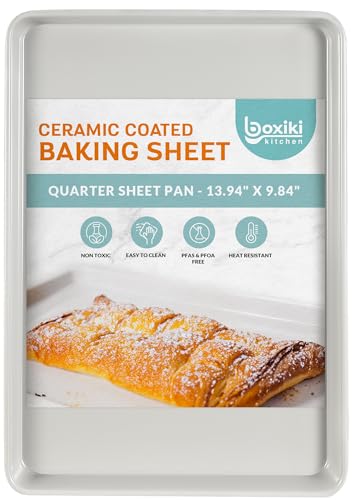 Boxiki Kitchen Antihaft-Keramik-Backblech - Glatte und ungiftige Keramikbeschichtung, PTFE- und PFOA-freies Backblech - Perfekt zum Backen, Braten und mehr. (Quarter Sheet Pan) von Boxiki Kitchen
