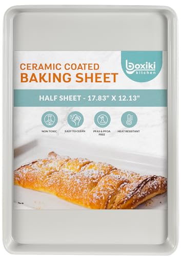 Boxiki Kitchen Antihaft-Keramik-Backblech - Glatte und ungiftige Keramikbeschichtung, PTFE- und PFOA-freies Backblech - perfekt zum Backen, Braten und mehr. (Halbes Backblech) von Boxiki Kitchen