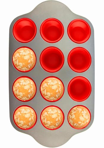 Boxiki Kitchen Antihaft-Silikon-Muffinform für 12 Muffins mit Stahlrahmen, BPA-frei, ungiftig, verwindungsbeständig, langlebig und leicht zu platzen, perfekte Cupcake-Form von Boxiki Kitchen