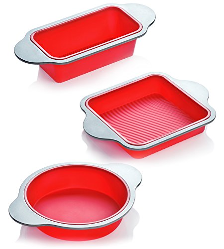 Set di Cottura in Silicone per Cucina Boxiki | 3 vassoi in Silicone antiaderenti Professionali | Include tortiera Rotonda, teglia Quadrata, teglia per Pane | Silicone FDA con Finiture von Boxiki Kitchen