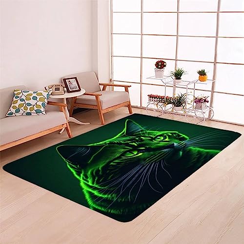 BoxkAt Flanell Teppiche Wohnzimmer und Schlafzimmer 120x170cm, Weicher Flanell rutschfeste Teppiche, GrüN Fluoreszierende Katze Waschbare Teppiche Gegend, für Kinderzimmer Küche Esszimmer Schmücken von BoxkAt