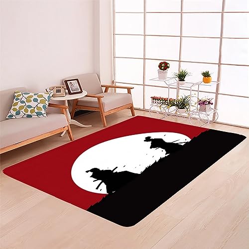 BoxkAt Samurai-Silhouette Teppich Schlafzimmer Wohnzimmer 120x170 cm, Modern rutschfest Waschbar Flanell Teppiche, Weiche Anti-Shedding Teppich, für Spielzimmer und Kinderzimmer Dekoration von BoxkAt