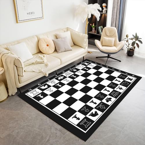 BoxkAt Wohnzimmer und Schlafzimmer Teppiche 80x150 cm, Weiche Flanell Teppiche, rutschfeste Fusselfreie Waschbare Teppiche, Schwarz-Weiß-Schach Teppiche, für Kinderzimmer Flur Küche Dekoration von BoxkAt