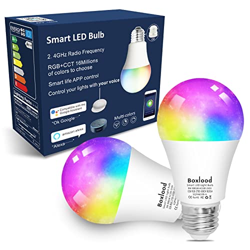Boxlood E27 7W Smart Light Bulb, 600LM ersatz 60W Glühbirne mit App Steuerung, Led dimmbar Wifi Lamp Kamptatibel mit Alexa Echo, Google Home, Siri 2 Pack (ohne Hub benötig) von Boxlood