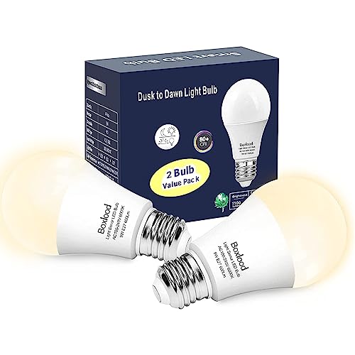 Boxlood Glühbirne mit Dämmerungssensor E27 Sockel LED Warmweiß 3000K Integrierter Tageslichtsensor 9W Ersetzt 60Watt Automatische On/Off 2 Stück von Boxlood