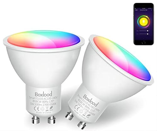 Boxlood Smarte LED WiFi Glühbirne GU10, Kaltweiß Warmweiß & RGB Color, 5W Dimmbar Lampe Steuerung per App/Stimme Alexa, Reflektorlampen bis zu 16 Millionen Farben, Timer und Gruppensteuerung 2er-Pack von Boxlood