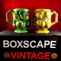 Vintage Inarco Kaffeetassen, Obstkorb Tassen, Keramiktassen von BoxscapeVintage