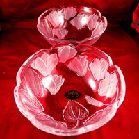 Vintage Kristallsalatschüsseln, Müslischüsseln Aus Klarem Und Mattiertem Glas, 2Er-Set, Crystal Clear Studios von BoxscapeVintage