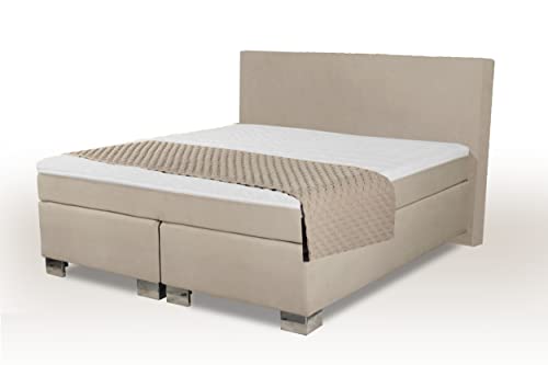 Boxspringbett Rom II 180x200 cm Beige Creme. Doppelunterfederung Tonnentaschenfederkern Matratze und Topper Härtegrad H2 H3 von Boxspringbett Rom II M.K.F.