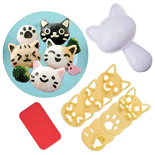 Boxwizard Katzenform Reisform Onigiri Maker Form 3D Reisballform DIY Set Sushi Katze Geformte Lebensmittelballform Herstellung Tablett Küchenwerkzeuge Klassisches Dreieck-Reisbällchen Kit (Weiß) von Boxwizard