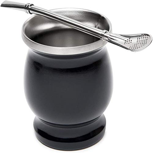 Yerba Mate Tee Cup Set Stainless Steel Straw Double Wall Insulated Dishwasher Safe and Durable Kumpel Gourd Edelstahl Tasse Isolierung Cup(Schwarz) von Boxwizard