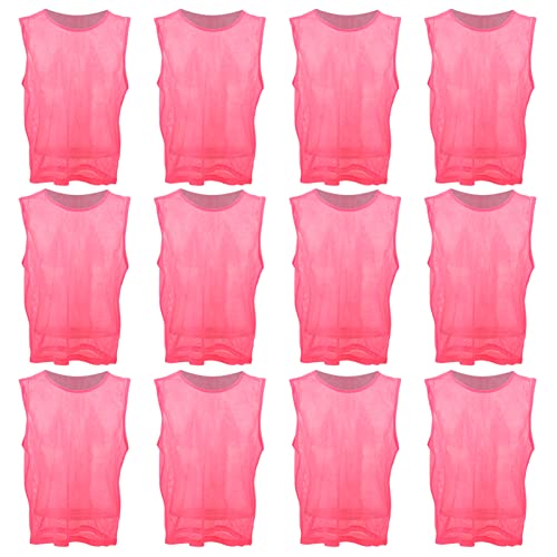 Training Leibchen 12Pcs Large Mesh Atmungsaktive Fußballtrainingsweste für Erwachsene Rose Red Free Size Kinder und Markierungshemd Trainingsleibchen ohne Logo Team Spiel Bibs Herren Damen Senioren Ju von Boxwizard