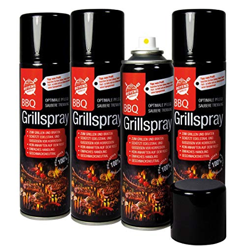 Boyens BBQ-Grillspray (4 Dosen) zum Grillen und Braten Pflegespray für Edelstahl und Gußeisen 200ml Dose Grillspray Trennspray Trennfett Trennmittel von Boyens