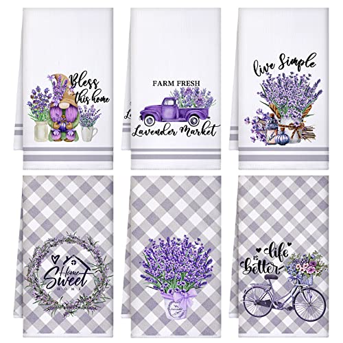 Boyiee Set von 6 Lavendel Küchentücher Saugfähige Geschirrtücher Lavendel Handtücher 24 x 16 Zoll Küche Geschenke Lila Küchenhandtücher Lavendel Liebhaber Geschenke für Bauernhaus Küche Badezimmer von Boyiee