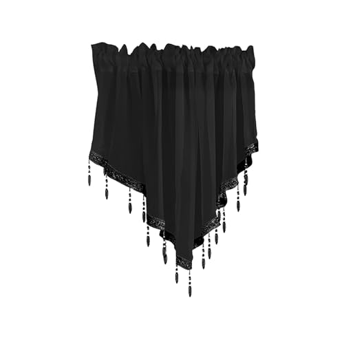 BOYOUTH Dreieckige Swag kurze Volant-Vorhänge mit Zierperlen, Stangentasche, elegant, durchscheinend, Voile, Tüll, Fensterbehandlungen für Küche, Café, Schlafzimmer, 130 x 61 cm, Schwarz, 1 Vorhang BOYOUTH Dreieckige Swag kurze Volant-Vorhänge mit Zierperlen, Stangentasche, elegant, durchscheinend, Voile, Tüll, Fensterbehandlungen für Küche, Café, Schlafzimmer, 130 x 61 cm, Schwarz, 1 Vorhang von Boyouth