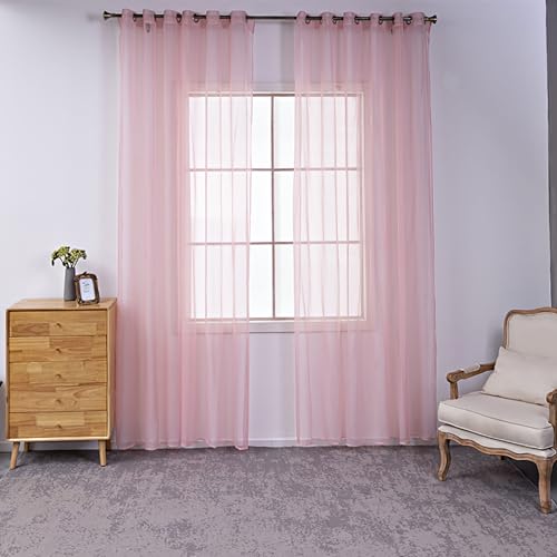 BOYOUTH Durchscheinende Voile-Vorhänge, Ösen, Fenstergaze für Schlafzimmer, Wohnzimmer, Hotel, Hellrosa, 2 Paneele, 132 x 213 cm von Boyouth