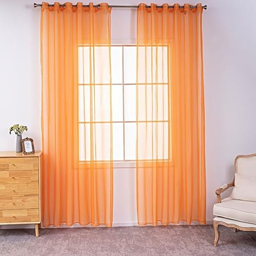 BOYOUTH Durchscheinende Voile-Vorhänge, Ösen, Fenstergaze für Schlafzimmer, Wohnzimmer, Hotel, Orange, 2 Paneele, 132 x 213 cm von Boyouth