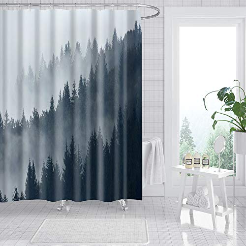 BOYOUTH Duschvorhang mit Wasserfarbenmisty-Wald-Muster, Digitaldruck, für Badezimmer, Dekoration, Polyester, wasserdichter Stoff, mit 10 Haken, 150 x 180 cm, Mehrfarbig von Boyouth