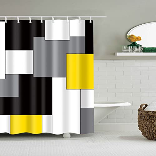 BOYOUTH Schwarz, Grau, Gelb, Weiß, geometrisches Muster, Digitaldruck Duschvorhang für Badezimmer-Dekoration, Polyester, wasserdichter Stoff, Badvorhang mit 8 Haken, 119,8 x 178,8 cm, mehrfarbig BOYOUTH Schwarz, Grau, Gelb, Weiß, geometrisches Muster, Digitaldruck Duschvorhang für Badezimmer-Dekoration, Polyester, wasserdichter Stoff, Badvorhang mit 8 Haken, 119,8 x 178,8 cm, mehrfarbig von Boyouth