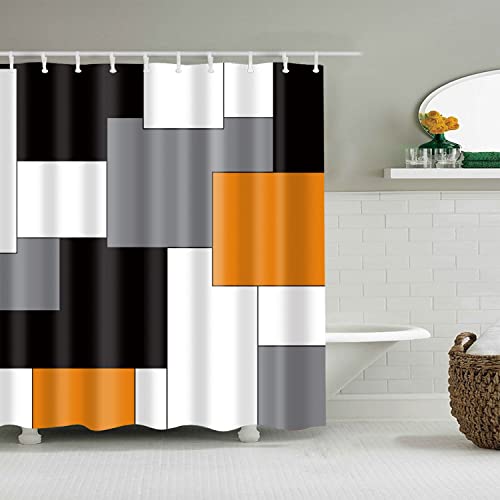 BOYOUTH Schwarz, Grau, Orange, Weiß, geometrisches Muster, Digitaldruck Duschvorhang für Badezimmer-Dekoration, Polyester, wasserdichter Stoff, Badvorhang mit 10 Haken, 140 x 178 cm, mehrfarbig BOYOUTH Schwarz, Grau, Orange, Weiß, geometrisches Muster, Digitaldruck Duschvorhang für Badezimmer-Dekoration, Polyester, wasserdichter Stoff, Badvorhang mit 10 Haken, 140 x 178 cm, mehrfarbig von Boyouth