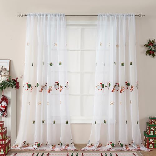 BOYOUTH Transparente Voile-Vorhänge mit Cartoon-Weihnachtsmann und Schneeflocke, besticktes Muster, Stangentaschen, Vorhänge für Schlafzimmer, Arbeitszimmer, Wohnzimmer, Fensterdekoration, 2 BOYOUTH Transparente Voile-Vorhänge mit Cartoon-Weihnachtsmann und Schneeflocke, besticktes Muster, Stangentaschen, Vorhänge für Schlafzimmer, Arbeitszimmer, Wohnzimmer, Fensterdekoration, 2 von Boyouth
