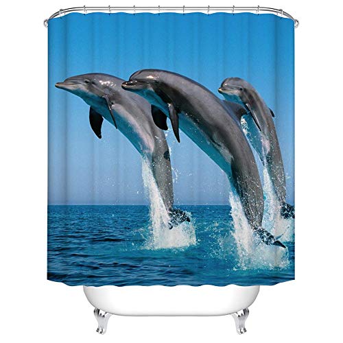 Boyouth Animals Duschvorhang mit Digitaldruck für Badezimmer, Polyester, wasserfest, mit Haken 90 x180 cm Delfin von Boyouth