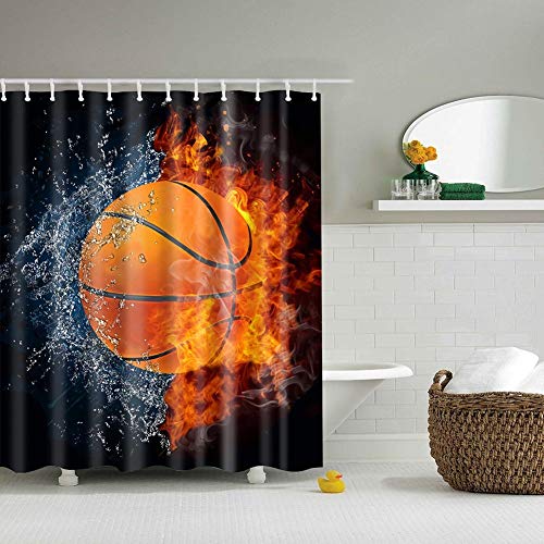 Boyouth Basketball zwischen Wasser und Feuer Muster Digitaldruck Duschvorhang für Badezimmer Dekor, Polyester wasserdichter Stoff Badvorhang mit 12 Haken, 178 x 178 cm, mehrfarbig von Boyouth