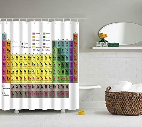 Boyouth Bunte chemische Elemente Muster Digitaldruck Duschvorhänge für Badezimmer Dekor, Polyester wasserdichter Stoff Badvorhang mit 12 Haken, 180 x 180 cm, mehrfarbig von Boyouth