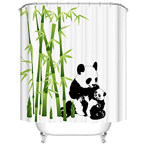 Boyouth Duschvorhänge mit Panda- und Bambus-Muster, Digitaldruck, für Badezimmer, Dekoration, Polyester, wasserdichter Stoff, mit 10 Haken, 150 x 177 cm, mehrfarbig von Boyouth