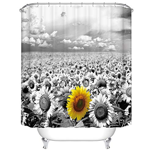 Boyouth Duschvorhänge mit Sonnenblumen-Muster, Digitaldruck, für Badezimmer-Dekoration, Polyester, wasserdichter Stoff, mit 12 Haken, 180 x 200 cm, Mehrfarbig von Boyouth
