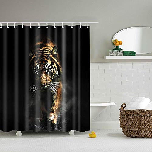 Boyouth Duschvorhänge mit Tiger-Motiv, Digitaldruck, schwarz, für Badezimmer, Dekoration, Polyester, wasserdichter Stoff, mit 12 Haken, 180 x 180 cm, Mehrfarbig von Boyouth