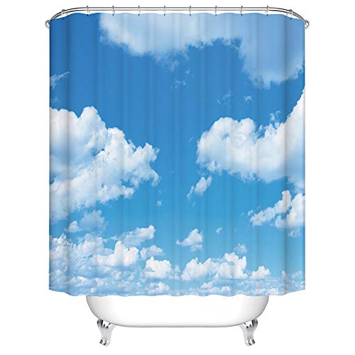 Boyouth Duschvorhänge mit blauem Himmel und weißem Wolkenmuster, Digitaldruck, für Badezimmer-Dekoration, Polyester, wasserdichter Stoff, mit 12 Haken, 180 x 200 cm, mehrfarbig von Boyouth