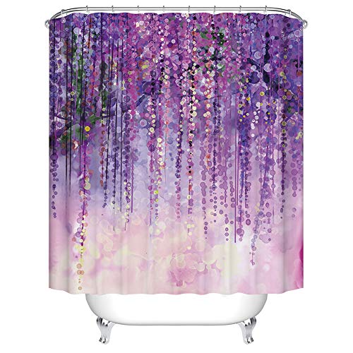 Boyouth Duschvorhänge mit violettem Blumenmuster, Digitaldruck, für Badezimmer, Dekoration, Polyester, wasserdichter Stoff, mit 12 Haken, 180 x 200 cm, mehrfarbig von Boyouth