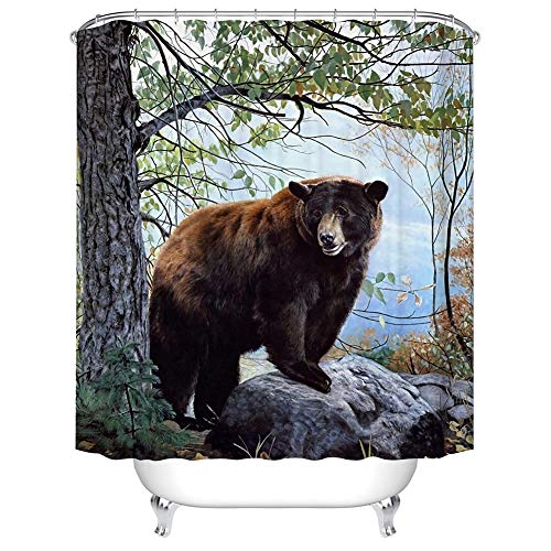 Boyouth Duschvorhang mit Bär unter dem Baum-Muster, Digitaldruck, für Badezimmer, Dekoration, Polyester, wasserdichter Stoff, Strand-Badevorhang mit 12 Haken, 178 x 178 cm, mehrfarbig von Boyouth