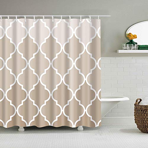 Boyouth Duschvorhang mit Laternengeometrischem Muster, Digitaldruck, Beige, für Badezimmer, Dekoration, Polyester, wasserdichter Stoff, mit 12 Haken, 180 x 180 cm, Mehrfarbig von Boyouth