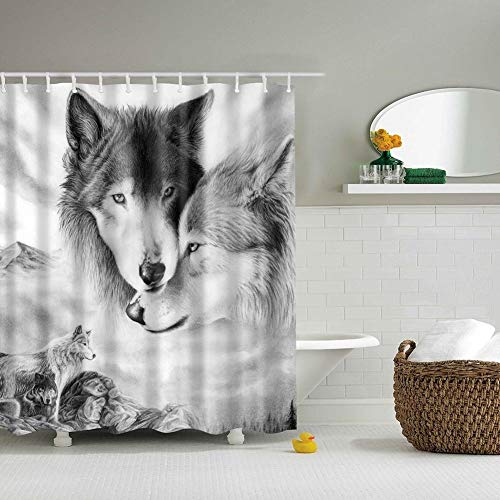 Boyouth Duschvorhang mit Motiv Wolf auf der Prairie mit Digitaldruck, für Badezimmer-Dekoration, Polyester, wasserdichter Stoff, mit 12 Haken, 178 x 178 cm, mehrfarbig von Boyouth