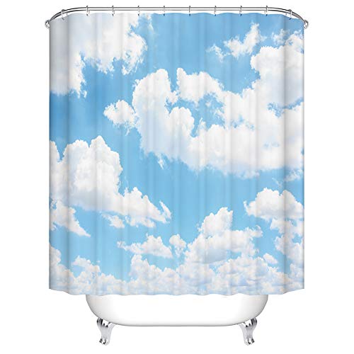 Boyouth Duschvorhang mit blauem Himmel und weißen Wolken, digitaler Druck, für Badezimmer-Dekoration, Polyester, wasserdichter Stoff, mit 12 Haken, 180 x 200 cm, mehrfarbig von Boyouth