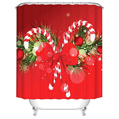 Boyouth Duschvorhang mit weihnachtlichem Zuckerstangen- und Ball-Muster, Digitaldruck, für Badezimmer, Dekoration, Polyester, wasserdichter Stoff, Badvorhang mit 12 Haken, 180 x 200 cm, Mehrfarbig Boyouth Duschvorhang mit weihnachtlichem Zuckerstangen- und Ball-Muster, Digitaldruck, für Badezimmer, Dekoration, Polyester, wasserdichter Stoff, Badvorhang mit 12 Haken, 180 x 200 cm, Mehrfarbig von Boyouth