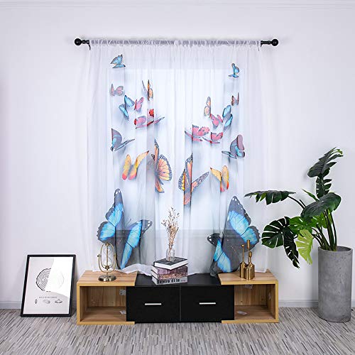 Boyouth Farbe Schmetterlingsmuster Digitaldruck weißer durchscheinender Voilevorhang, geeignet für kleine Fenster, Stangentaschen, Mehrfarbig, 2 Stoffbahnen, 135 x 200 cm Boyouth Farbe Schmetterlingsmuster Digitaldruck weißer durchscheinender Voilevorhang, geeignet für kleine Fenster, Stangentaschen, Mehrfarbig, 2 Stoffbahnen, 135 x 200 cm von Boyouth