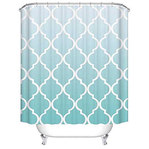 Boyouth Geometrie auf Farbverlauf Blauem Hintergrund Muster Digitaldruck Bad Duschvorhang für Badezimmer, Polyester wasserdichter Stoff Badvorhang mit 12 Haken, 180 x 180 cm, Mehrfarbig von Boyouth